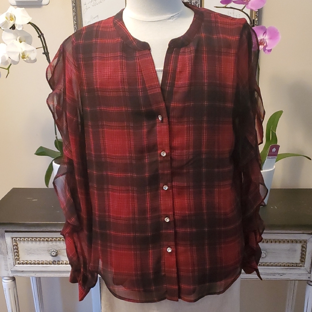 Chic Red and Black Blouse Top